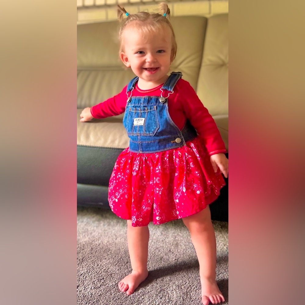OshKosh B’Gosh Denim & Red Bandana Print Overall Toddler Dress